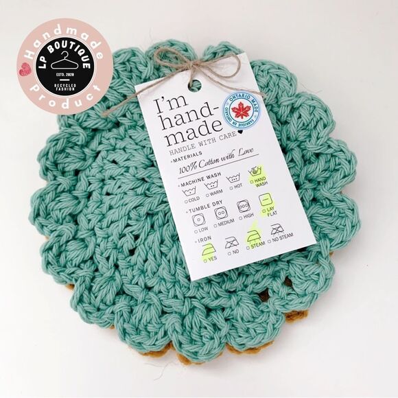💚💛Handmade Cotton Crochet Coasters set of two - Picture 1 of 5